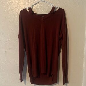 Poof! Maroon/burgundy Peek-a-boo open shoulder sweater